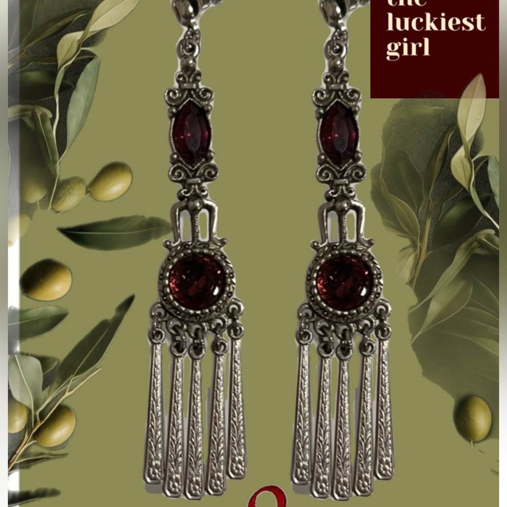 Burgundy & Silver Dangle Earrings